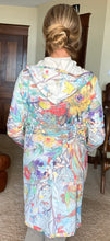 Load image into Gallery viewer, NEW!! "Botanical w/ Two Vases-Purple and Blue" Longline Hooded Cardigan