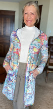 Load image into Gallery viewer, NEW!! "Botanical w/ Two Vases-Purple and Blue" Longline Hooded Cardigan