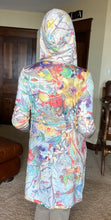 Load image into Gallery viewer, NEW!! "Botanical w/ Two Vases-Purple and Blue" Longline Hooded Cardigan