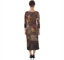 Load image into Gallery viewer, "Abstract Autumn Botanical" Quarter Sleeve Midi Bodycon Dress