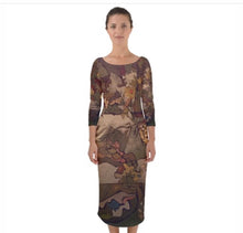 Load image into Gallery viewer, "Abstract Autumn Botanical" Quarter Sleeve Midi Bodycon Dress