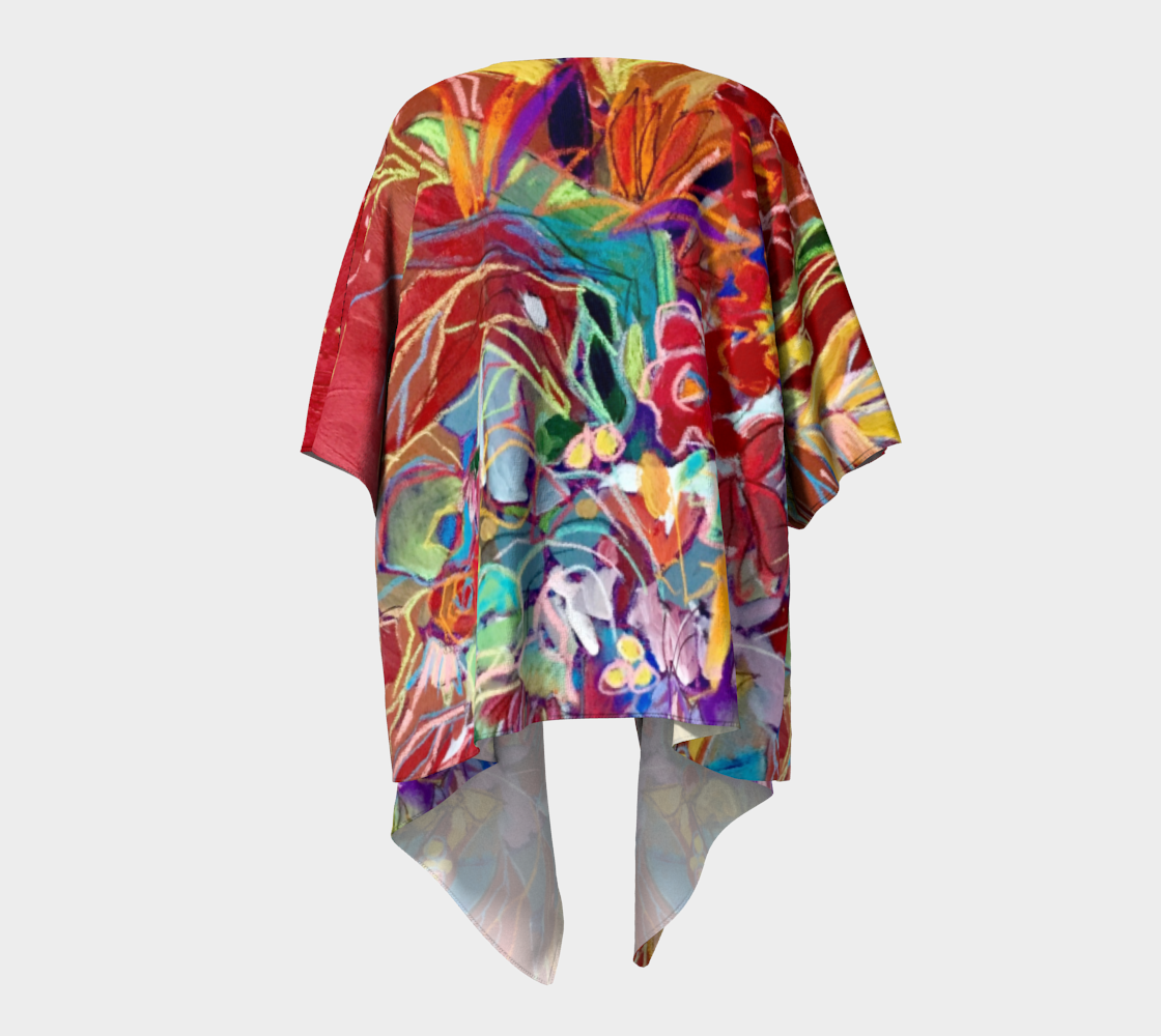 Celebration In Red Botanical Draped Short Chiffon Kimono Top – Sweet Mare  Studio