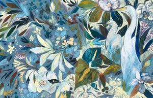 "Two Egrets Botanical" Mixed Media Painting