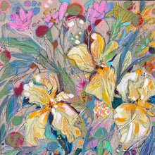 Load image into Gallery viewer, &quot;Three Irises&quot; 36x36 Inch Wild Rag Chiffon Scarf