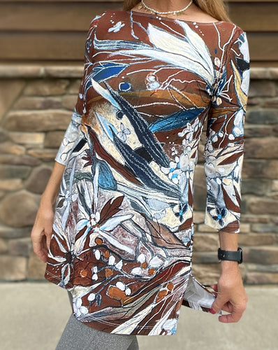 NEW!! “C. D. Botanical” 3/4 Sleeve Tunic with Slits