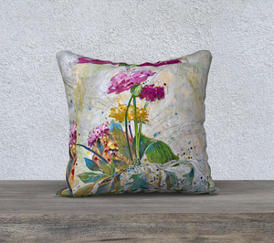 NEW!! 18x18 inch "Pink and Yellow Ranunculus" Velvet Artisan Accent Pillow Case