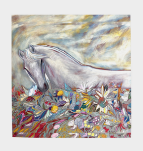 ANIMAL LOVERS COLLECTION "White Spirit Horse Botanical" 26x26 Inch Chiffon Scarf