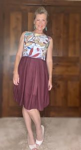 "J.K. Botanical" Sleeveless Chiffon Dress (Solid Burgundy Skirt)