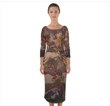Load image into Gallery viewer, &quot;Abstract Autumn Botanical&quot; Quarter Sleeve Midi Bodycon Dress