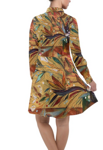"Fiddlehead Fern Botanical" Long Sleeved Chiffon Shirt Dress