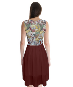 "J.K. Botanical" Sleeveless Chiffon Dress (Solid Burgundy Skirt)