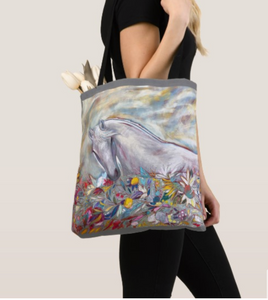 "White Spirit Horse Botanical" Canvas Tote Bag