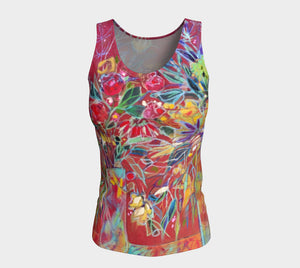 "Celebration In Red Botanical" Fitted Peachskin Tank Top