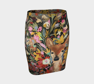 ANIMAL LOVERS COLLECTION "Fawn Botanical" Artisan Fitted Skirt