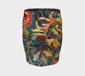 "Gnarly Sunflower w/ Dark Teal Botanical"  Artisan Fitted Skirt