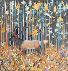 "Lone Elk" Mixed Media Painting