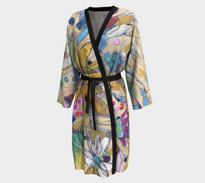 "Abstract with Pink Botanical" Long Chiffon Duster