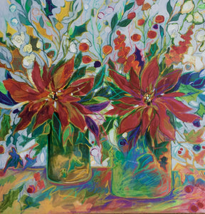 "Two Poinsettias" Mixed Media Painting